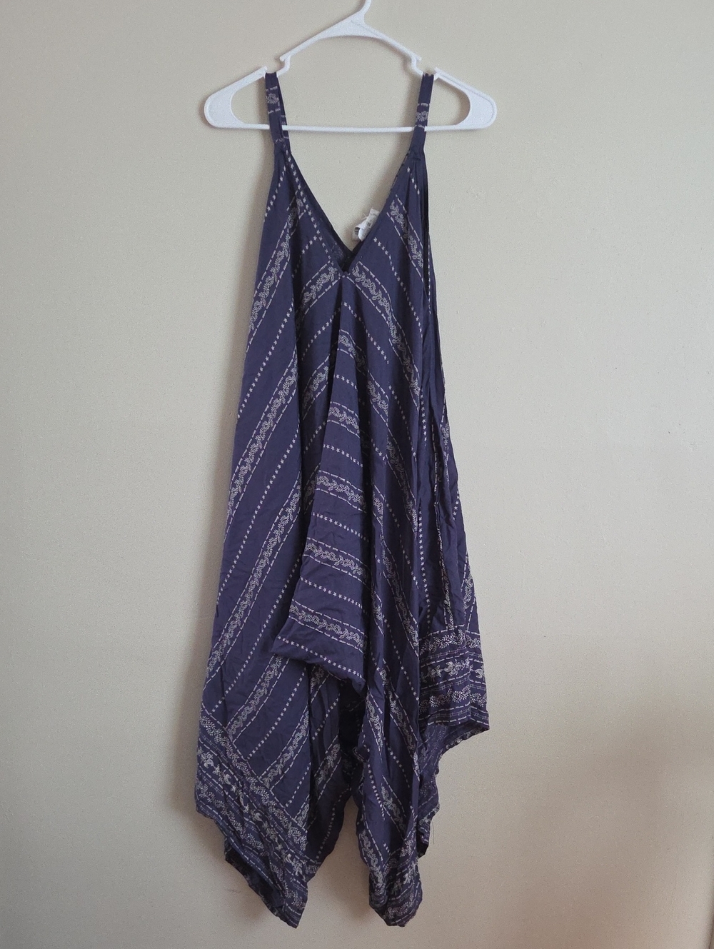T.J.Maxx Navy Striped Asymmetrical Handkerchief Hem Jumpsuit/Romper